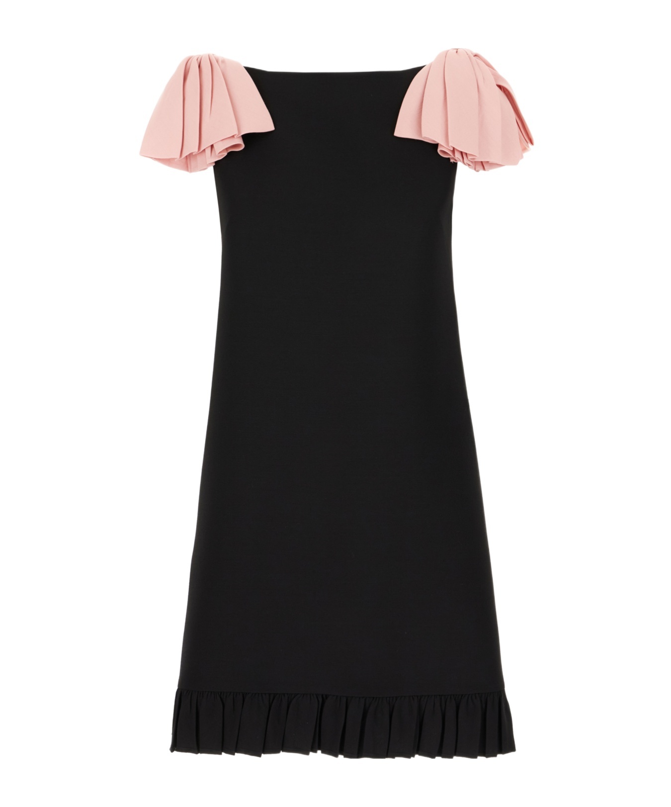 Valentino Wool Blend Mini Dress With Ruffled Sleeves And Hem In Black