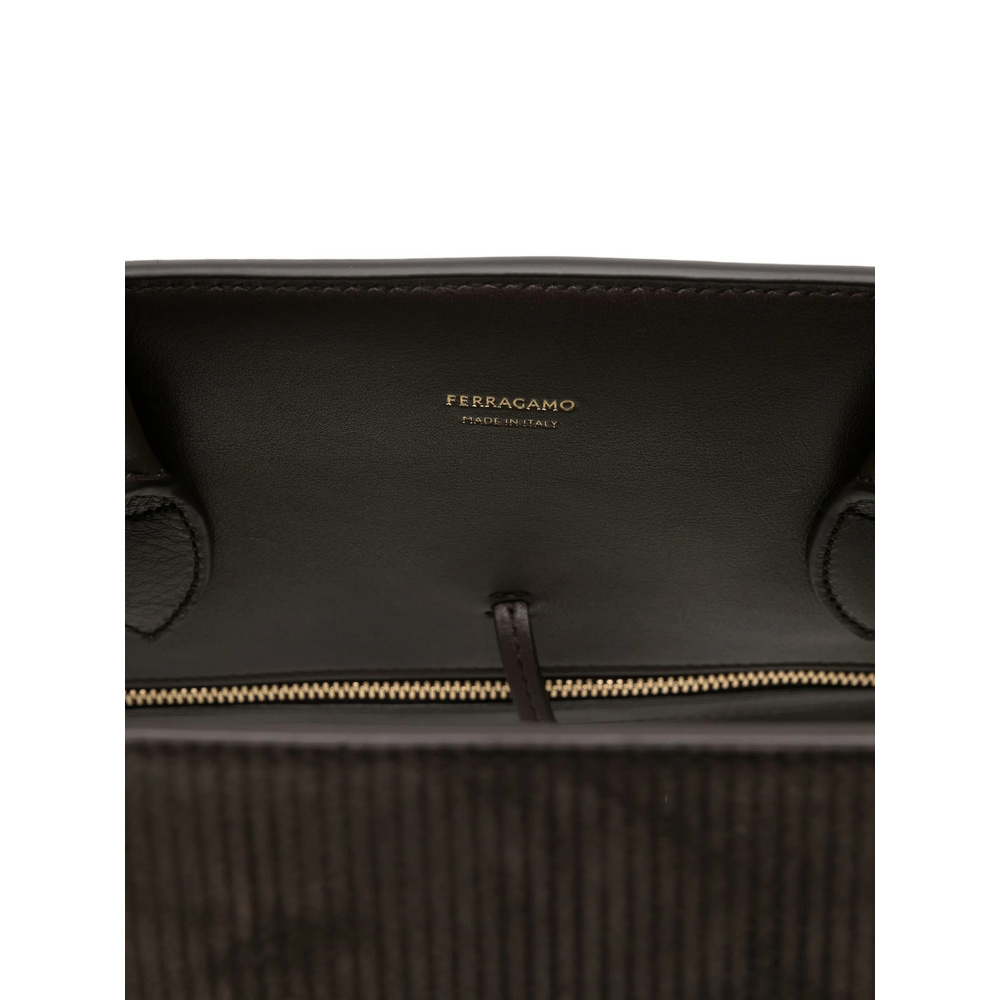 Ferragamo Double Handle Shoulder Bag In Black