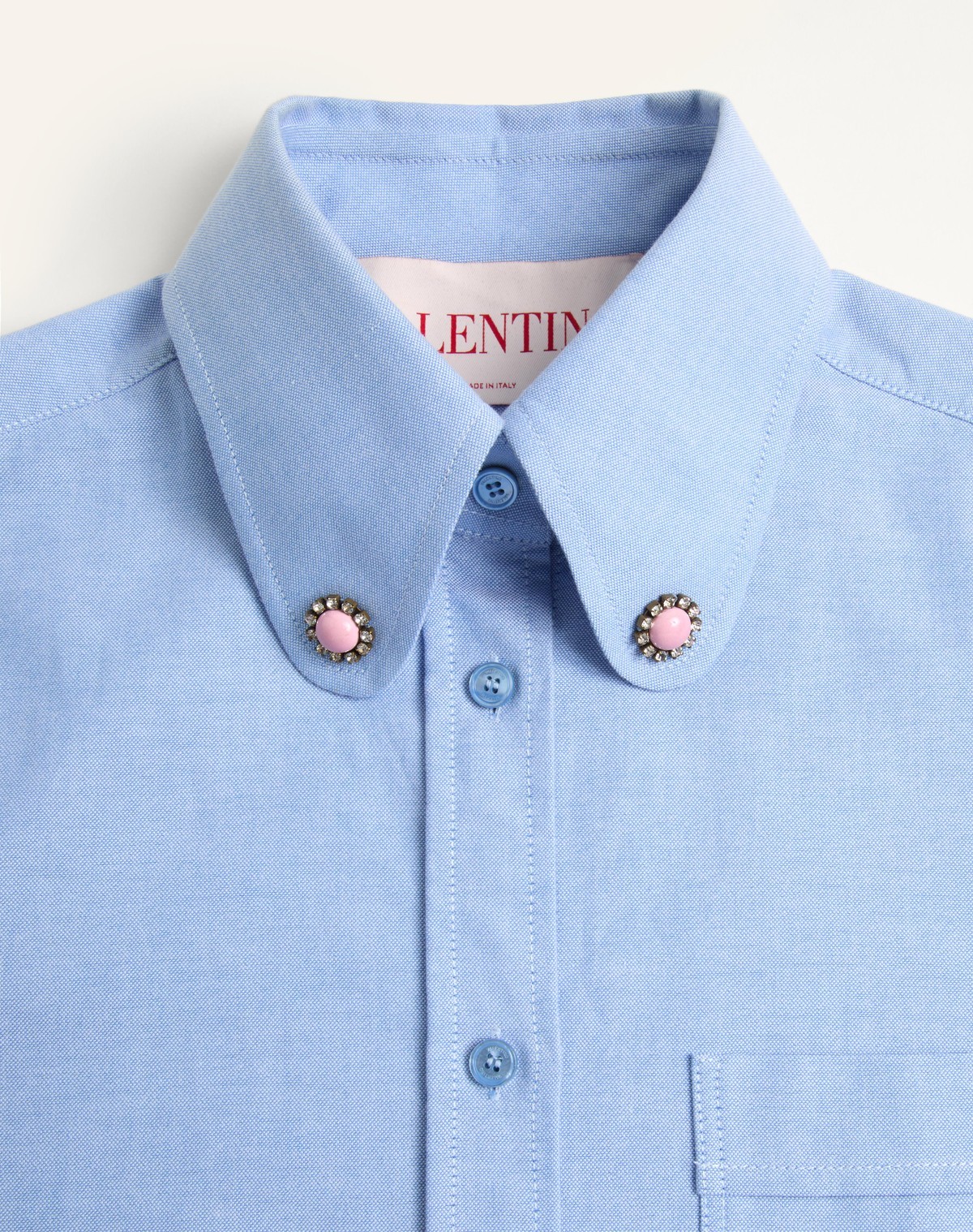 Valentino Light Blue Shirt With Jewelled Buttons In Blue