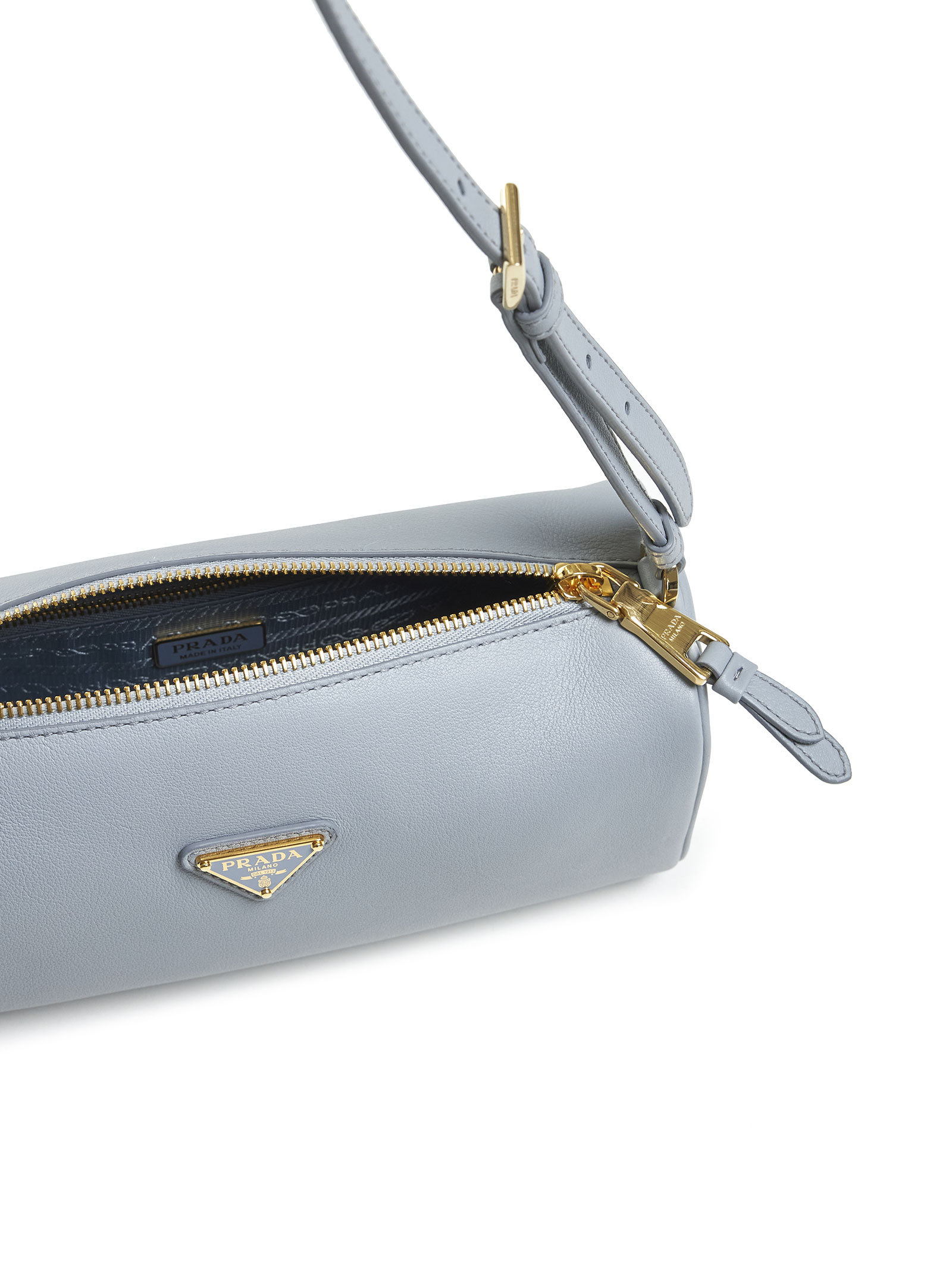 Prada Zippered Shoulder Bag In Gray