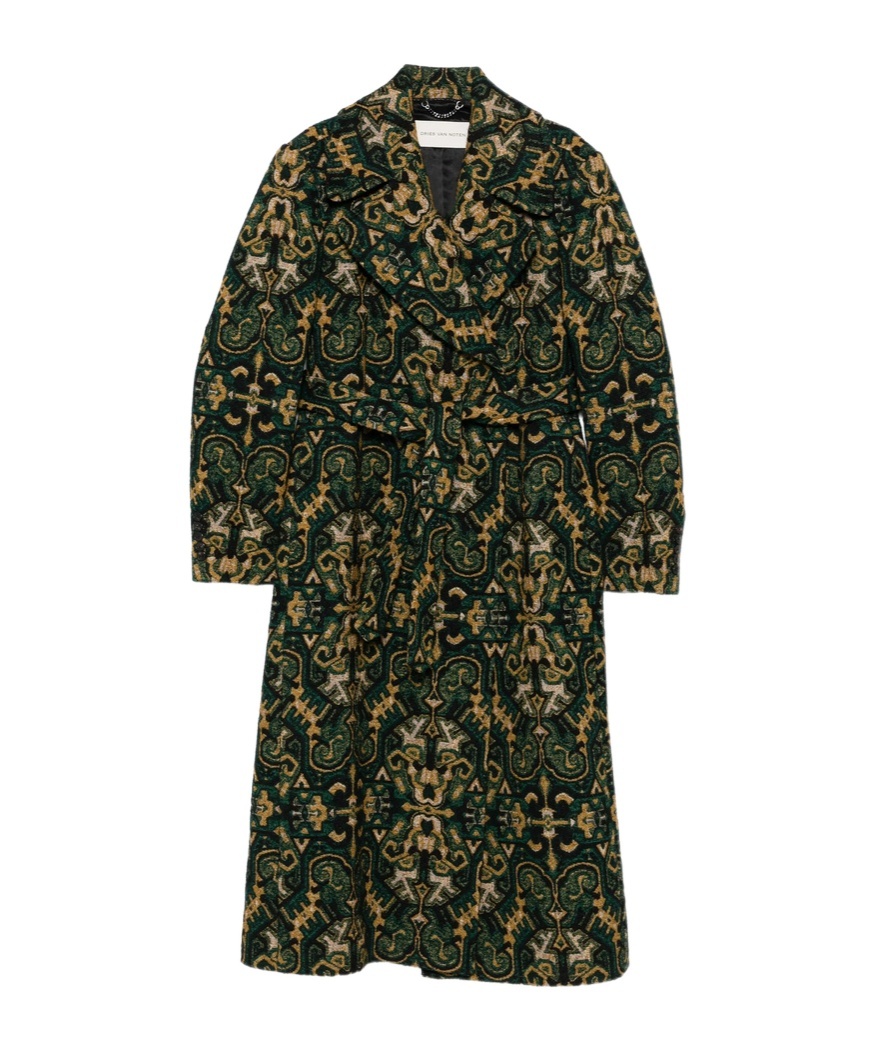 Dries Van Noten Belted Coat In Green
