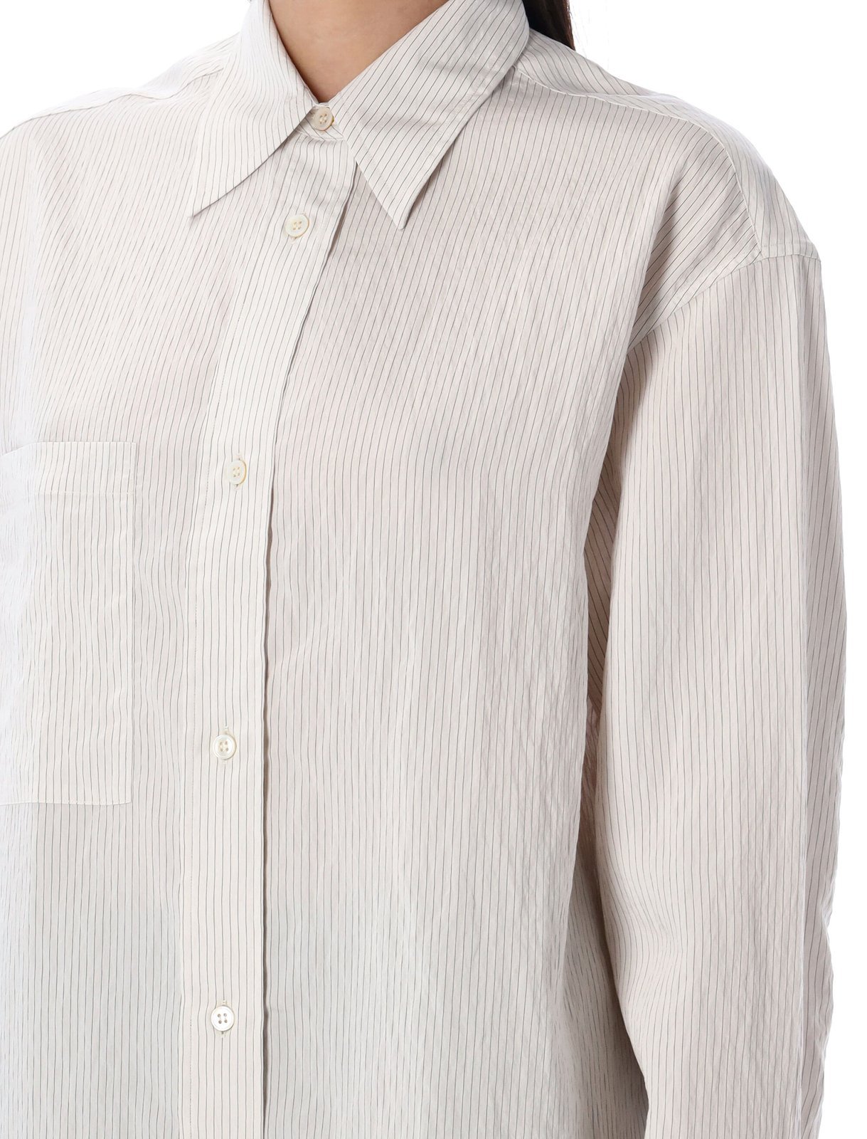 Studio Nicholson Oversized Striped Shirt Chest Pocket In Black White