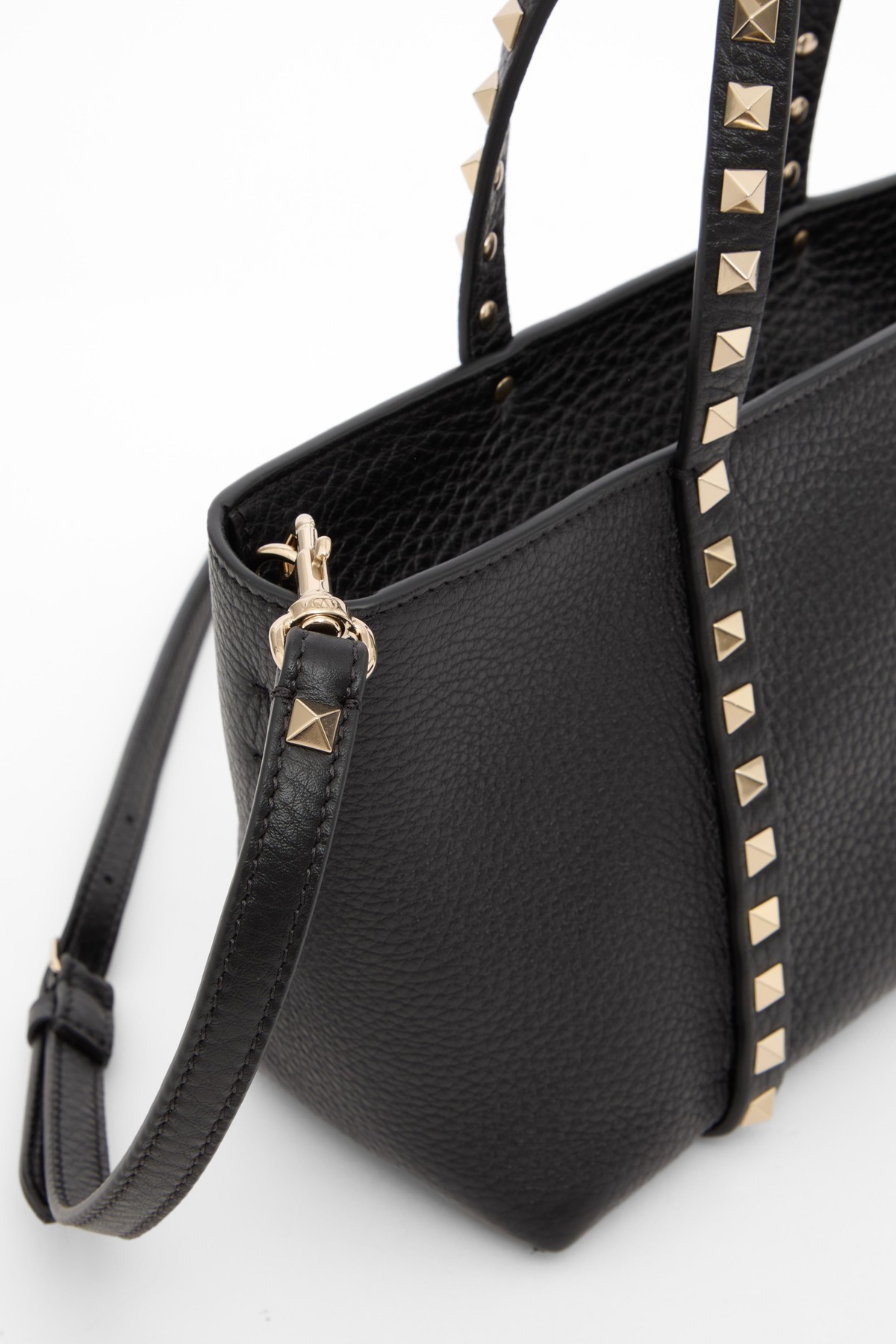 Valentino Garavani Rockstud Mini Tote In Hammered Leather In Black