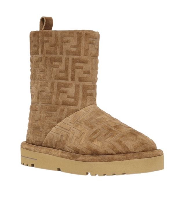 FENDI BROWN FF CHAMOIS LOW BOOTS 
