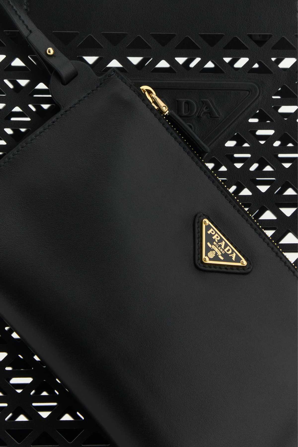 Prada Large Perforated Leather Tote Bag In Black