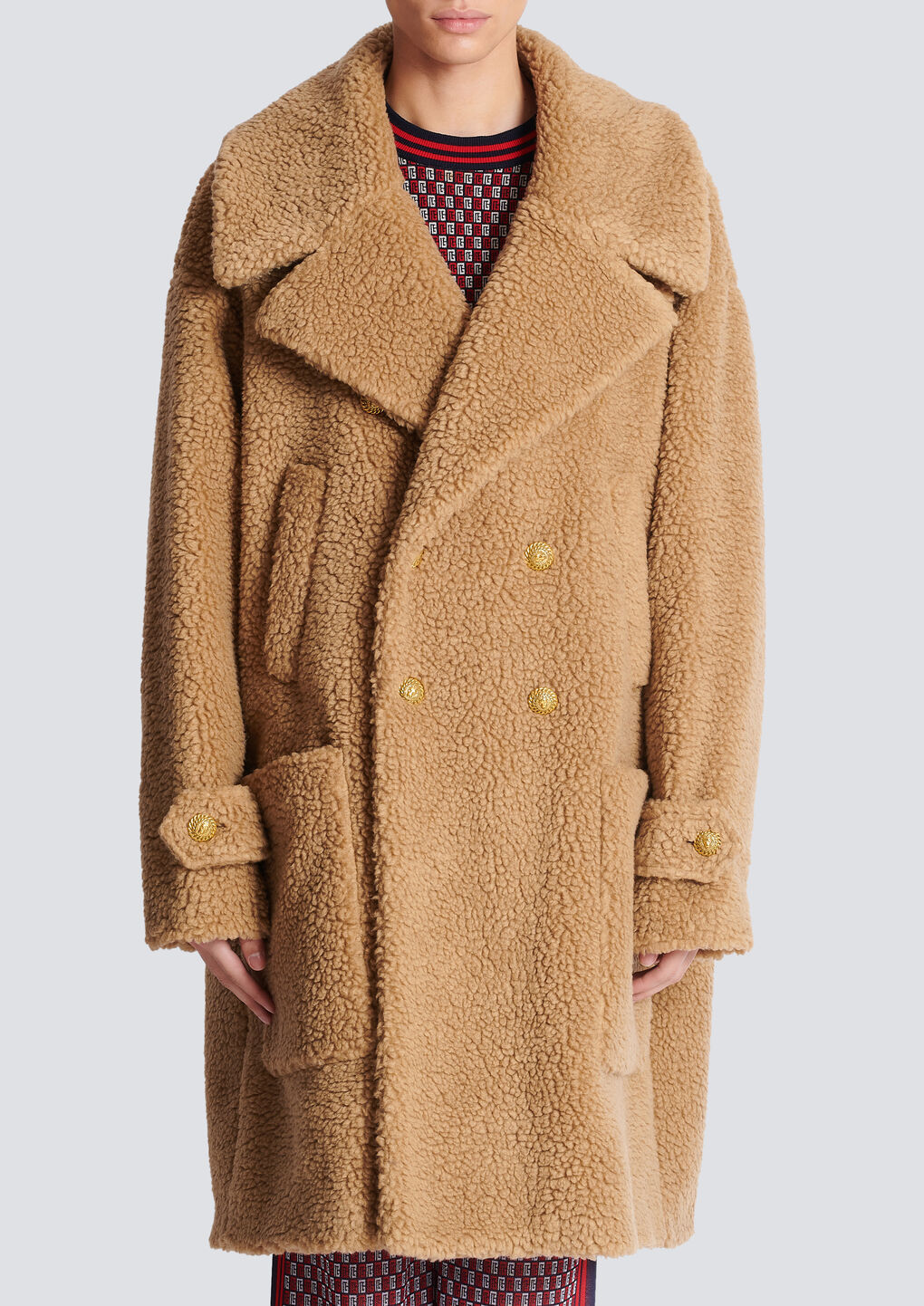 Shop Balmain Long Double-breasted Buttoned Coat In Nude