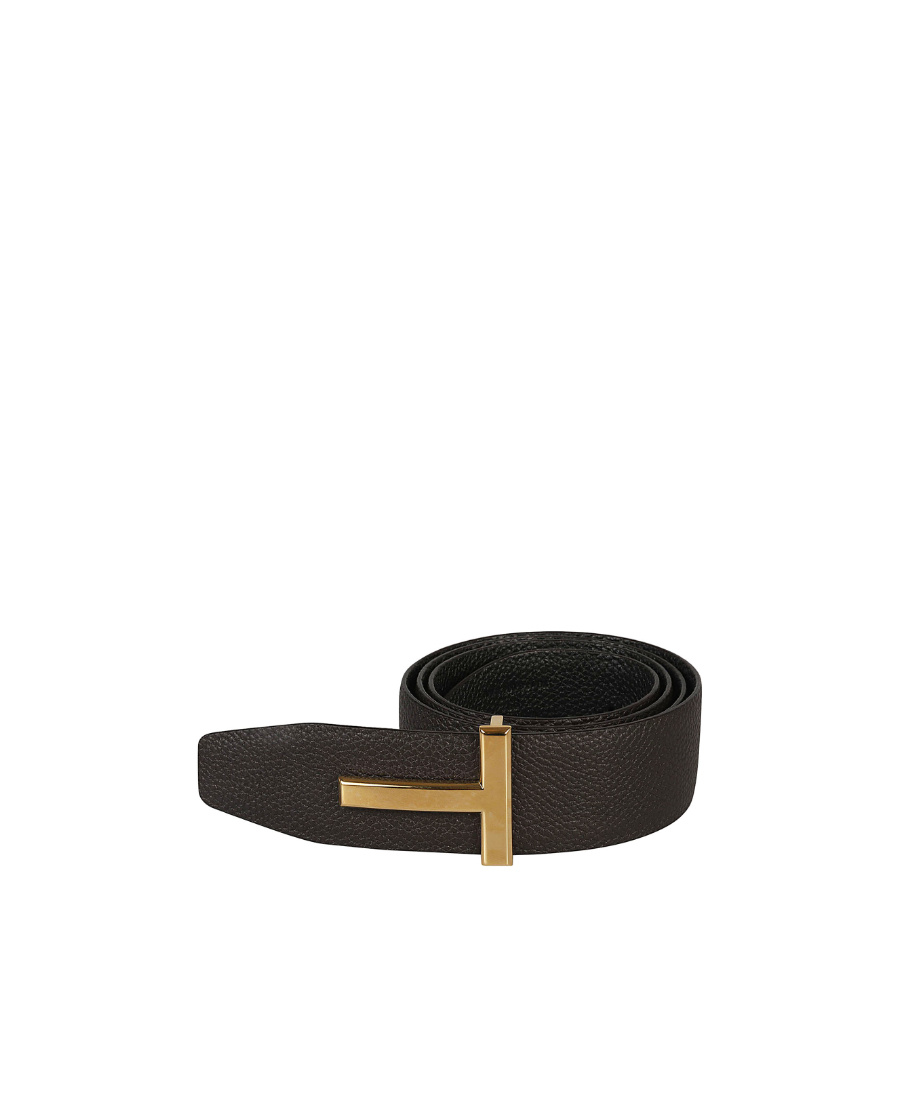 Tom Ford Ridge T Leather Belt In Black