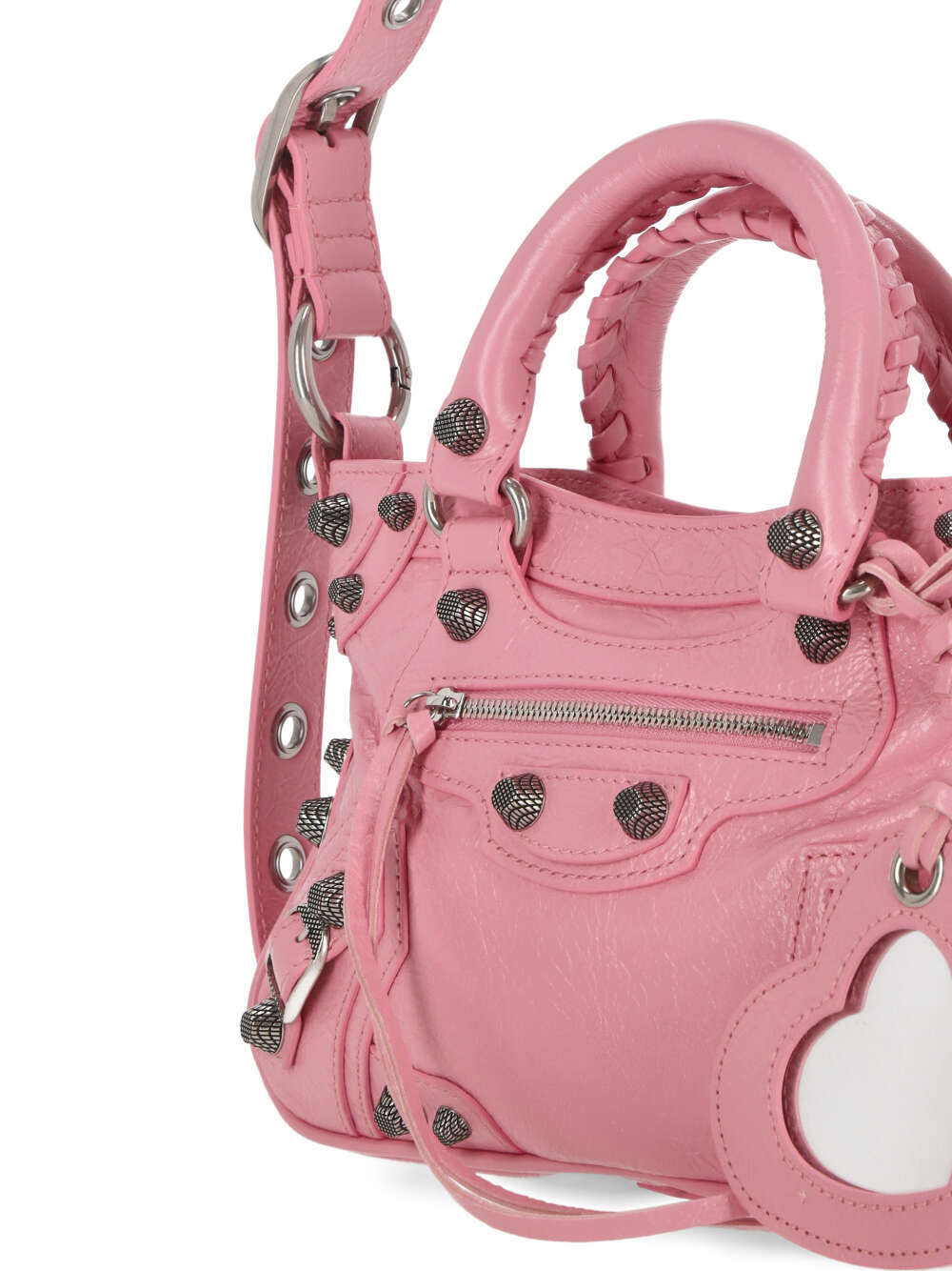 Balenciaga Green Leather Shoulder Handbag With Magnetic Closure And Metal Details In Pink