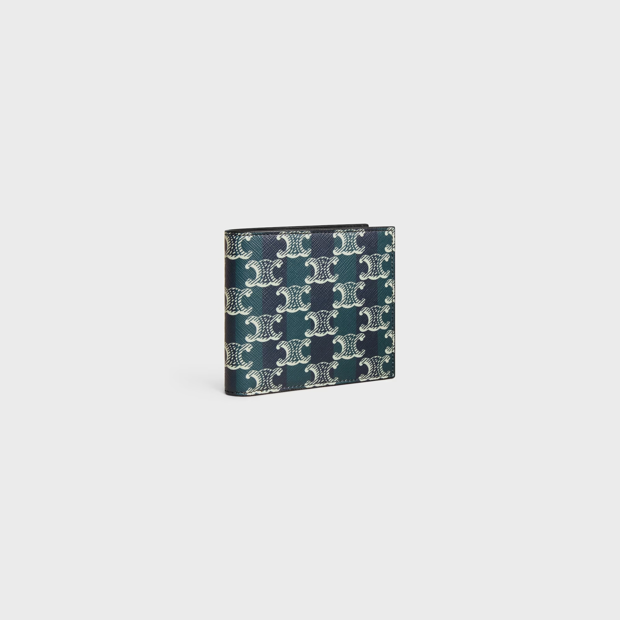 Celine Bi-fold Wallet In Striped Triomphe Canvas And Calfskin In Multi