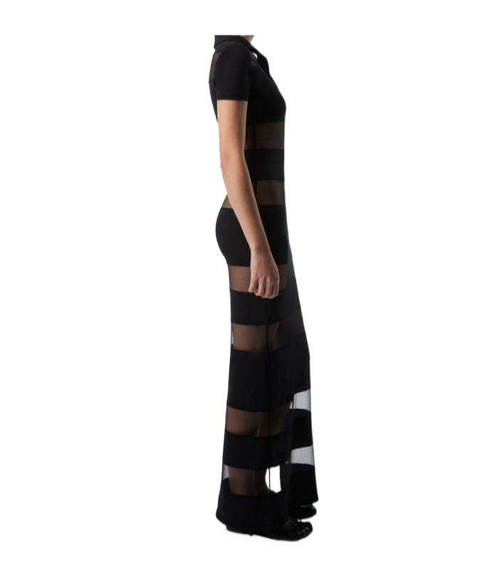 Coperni Black Long Dress With Logo Embroidery On The Front And All-over Striped Motif In Cotton Blend Woman In Black