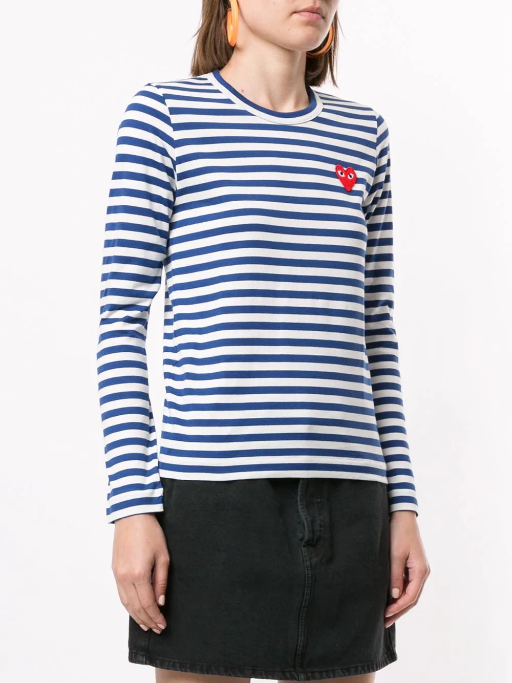 Comme Des Garçons Play Striped Logo-patch T-shirt In Blue