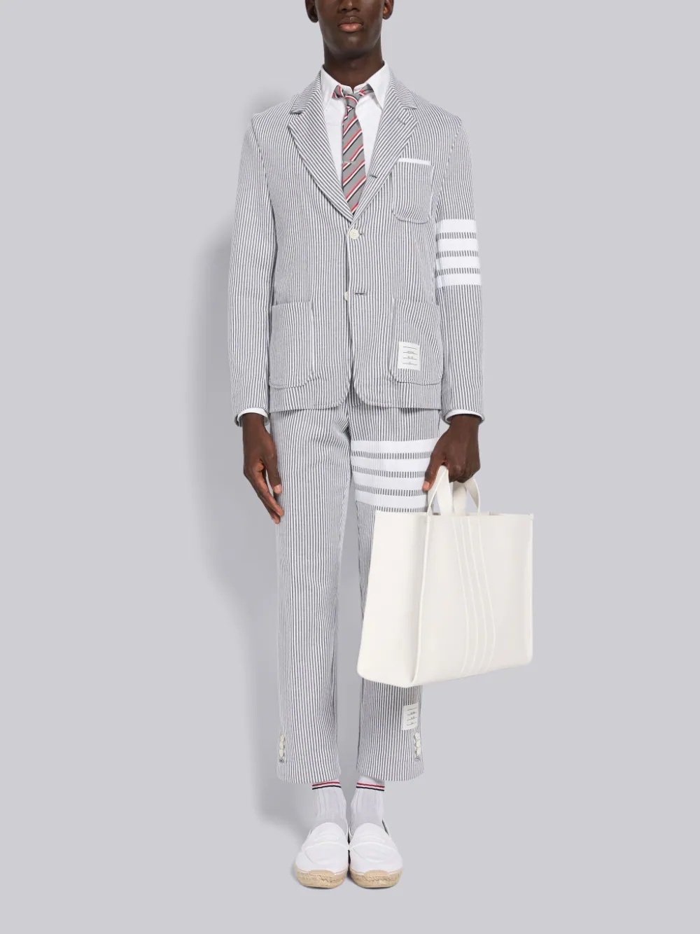 Thom Browne 4-bar Seersucker Tailored Trousers In White