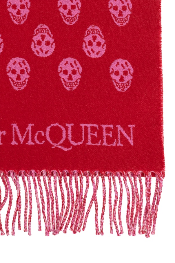 Alexander Mcqueen Reversible Skull-jacquard Wool Scarf In Red