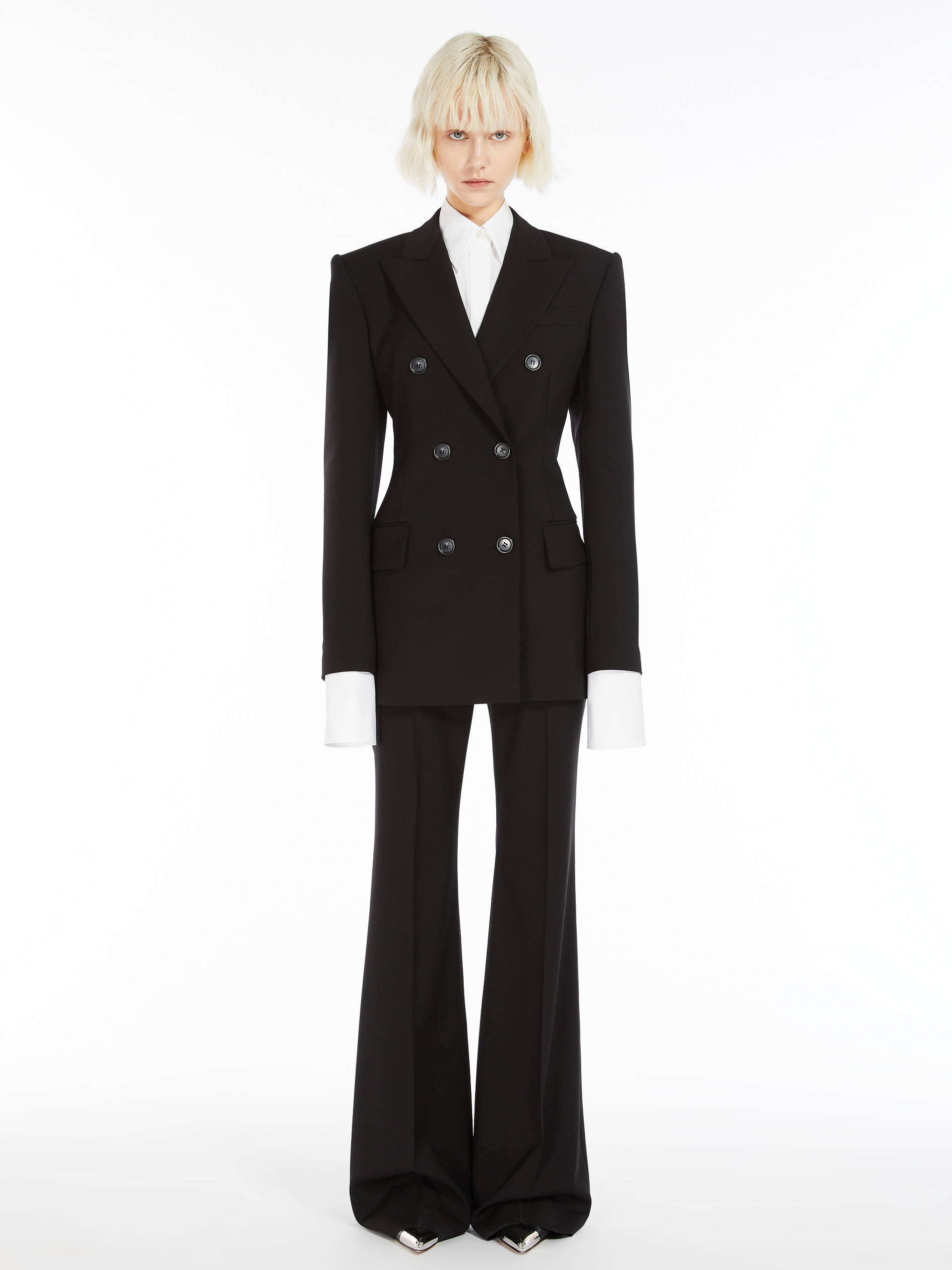 Sportmax Horn Shaped Wool Casual Pants In Black