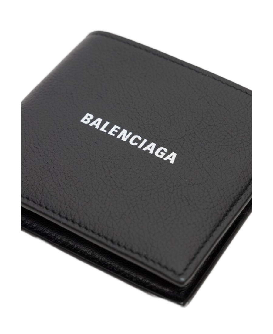 Balenciaga Black Wallet With Contrasting Logo Print In Leather Man In Black
