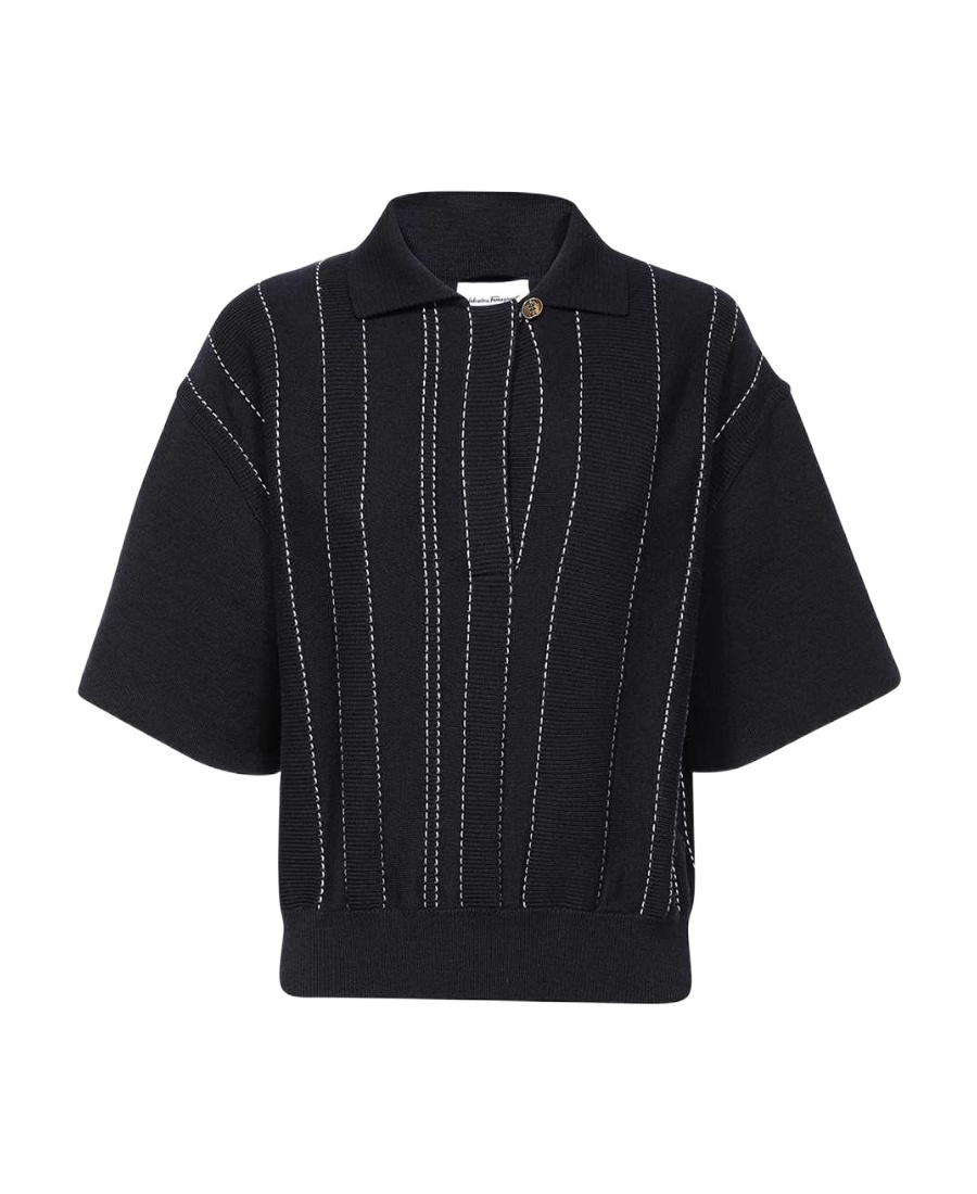 Ferragamo Knitted Wool Polo Shirt In Black