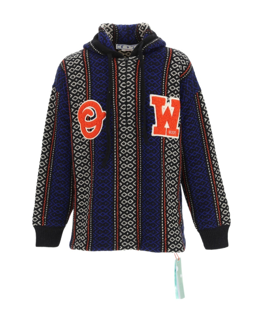 Off-white Geometric-patterned Alpaca-blend Hoodie In Black