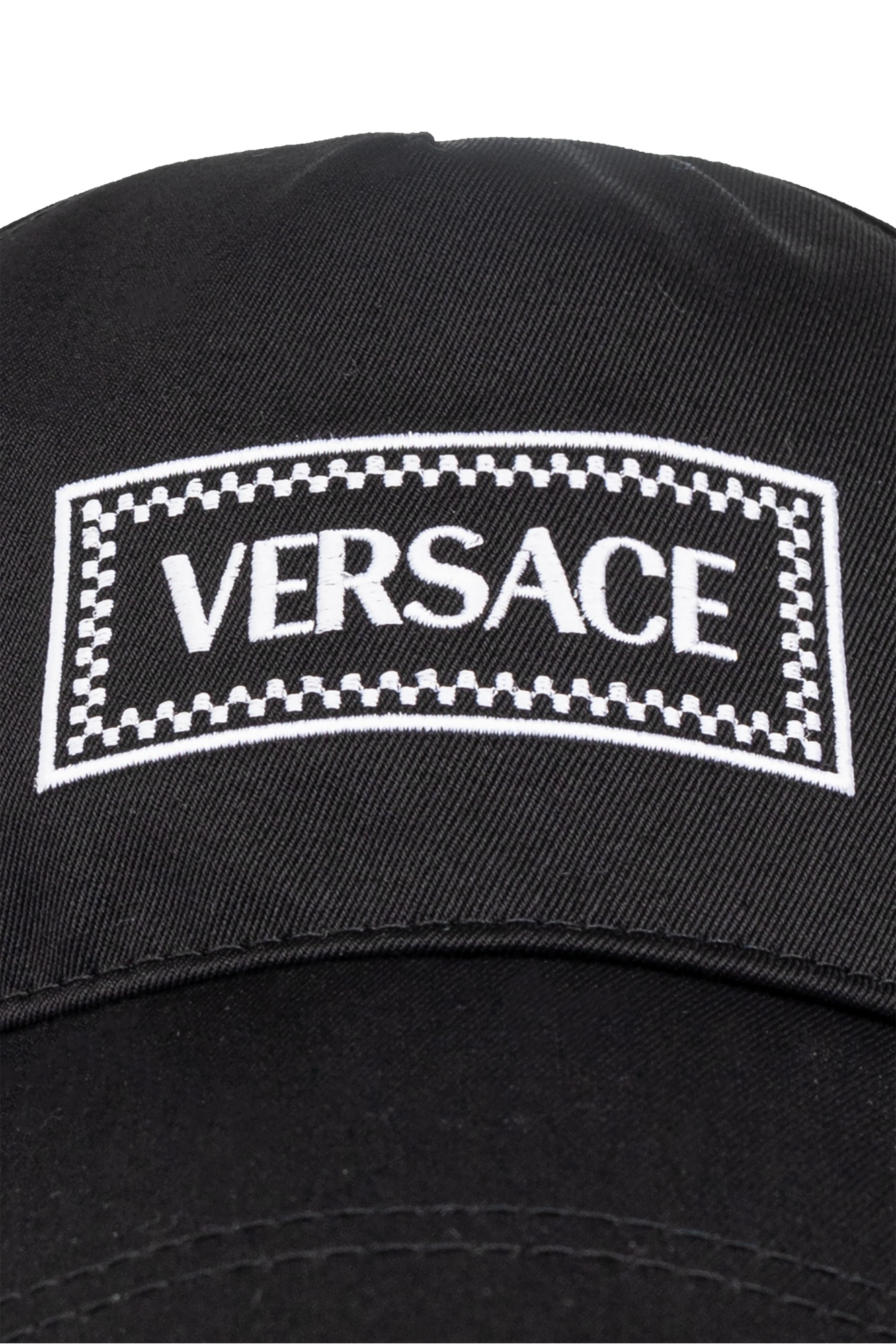 Versace Logo-embroidered Cotton Cap In Black