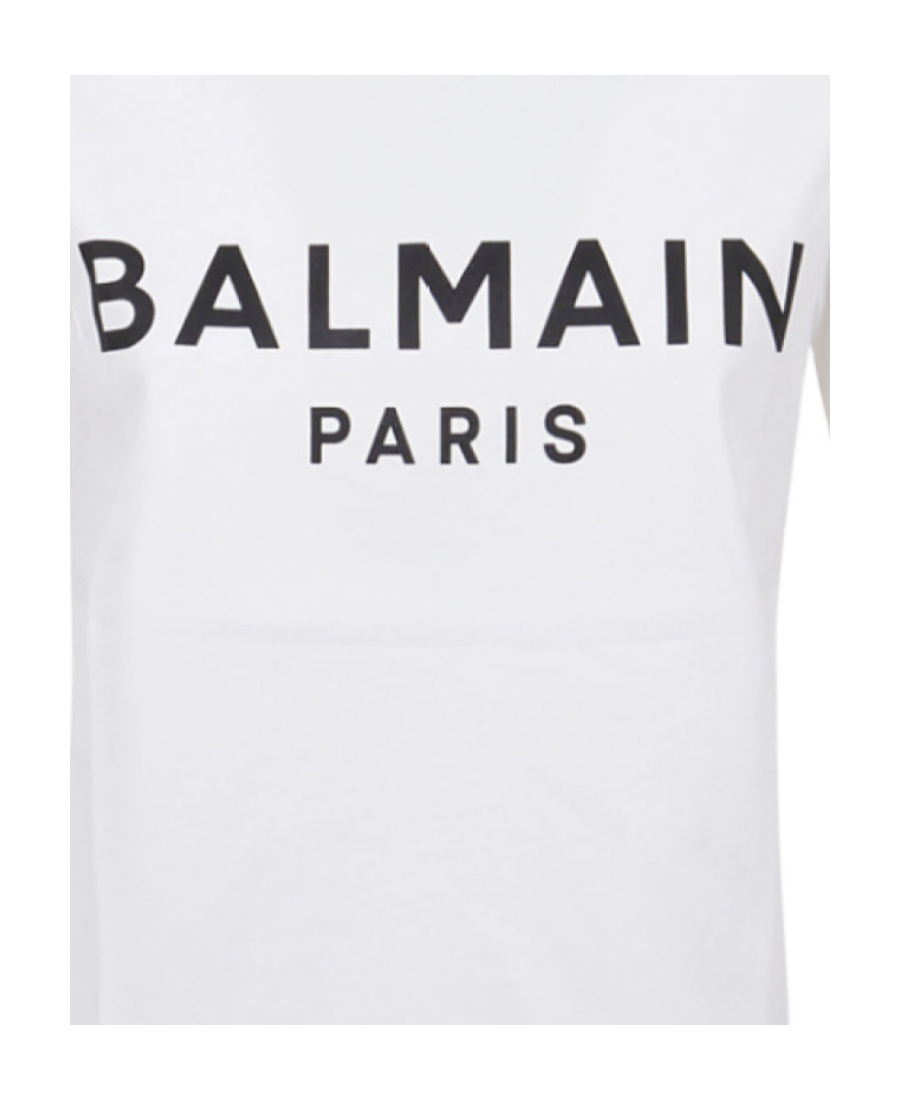 Shop Balmain Logo Crew-neck T-shirt In White