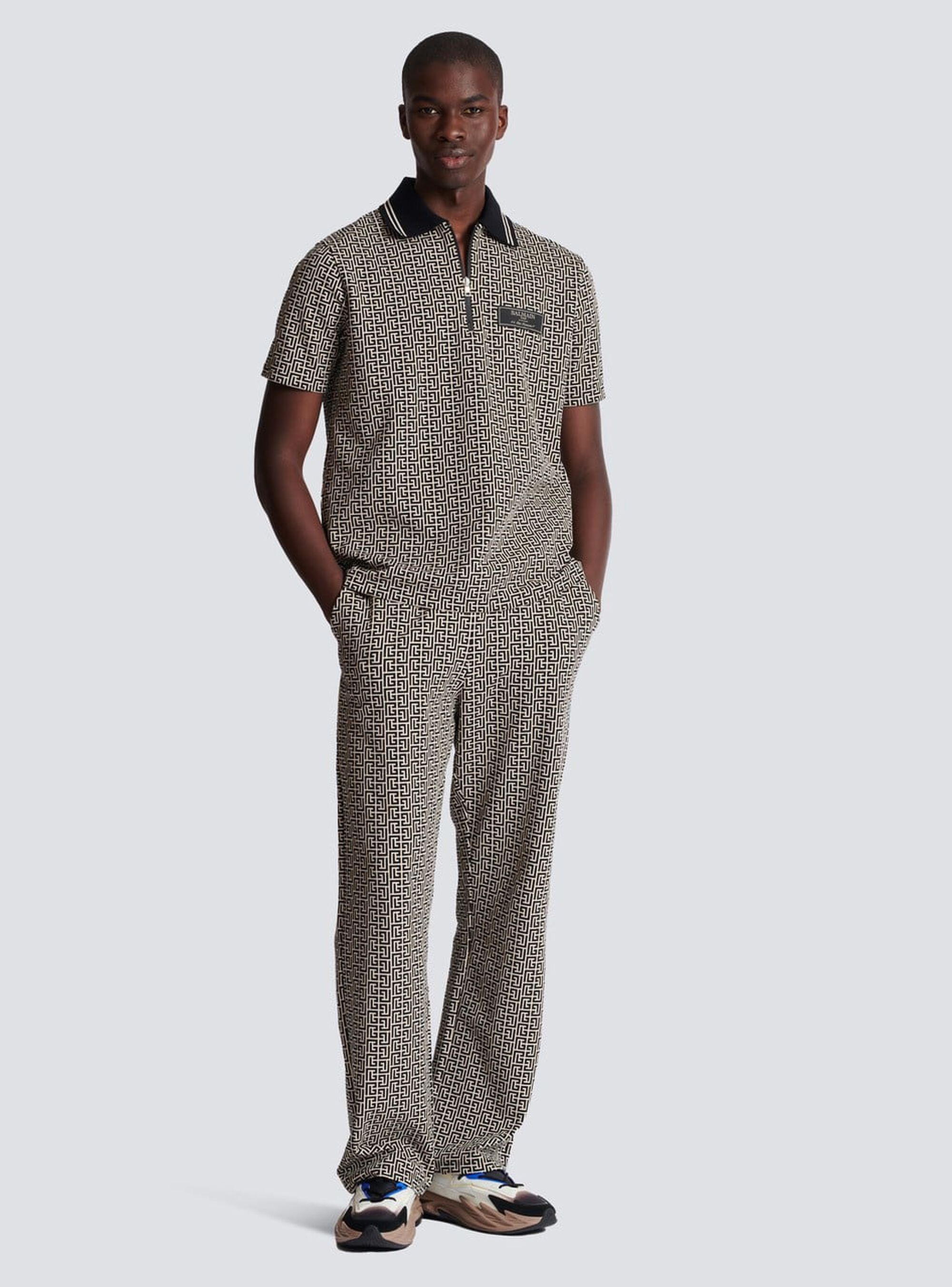 Balmain Monogram-jacquard Drawstring-waistband Track Pants In Gray