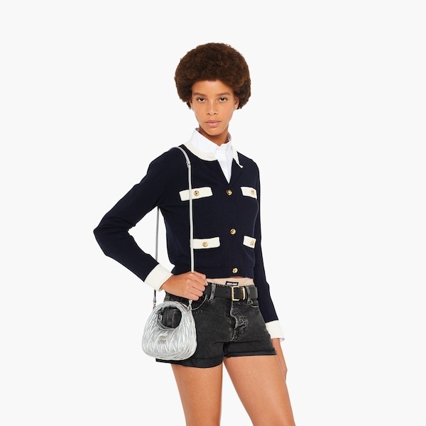 Miu Miu Lamb Leather Quilted Shoulder Bag In Gray