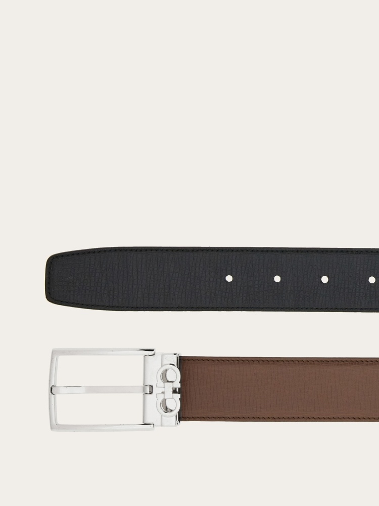 Ferragamo Double-sided Gancini Belt In Black