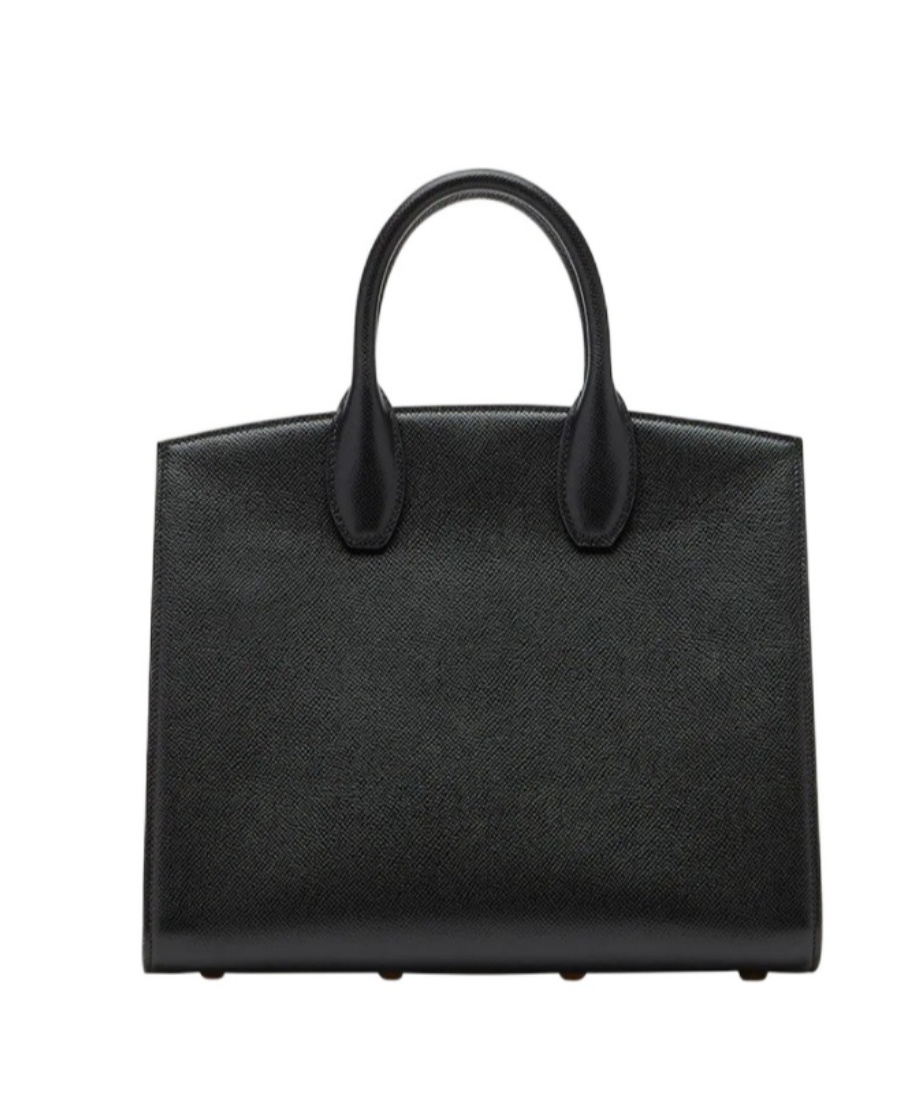 Ferragamo Studio Box Black Bag With Gancini Buckle And Shoulder Strap In Grained Leather Woman In Black