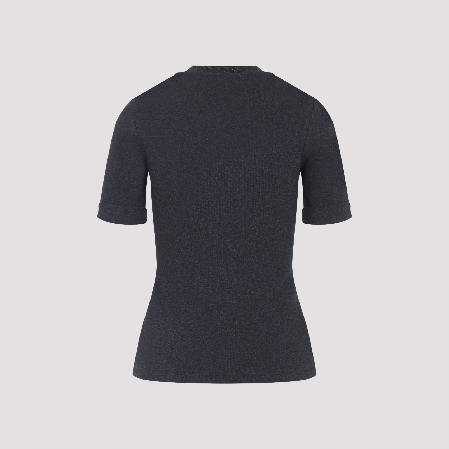Peserico Ribbed Crew Neck T-shirt With Lurex Detail In Black