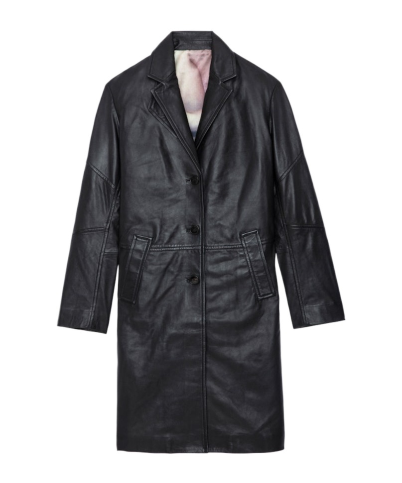 Zadig & Voltaire Macari Buttoned Leather Coat In Black
