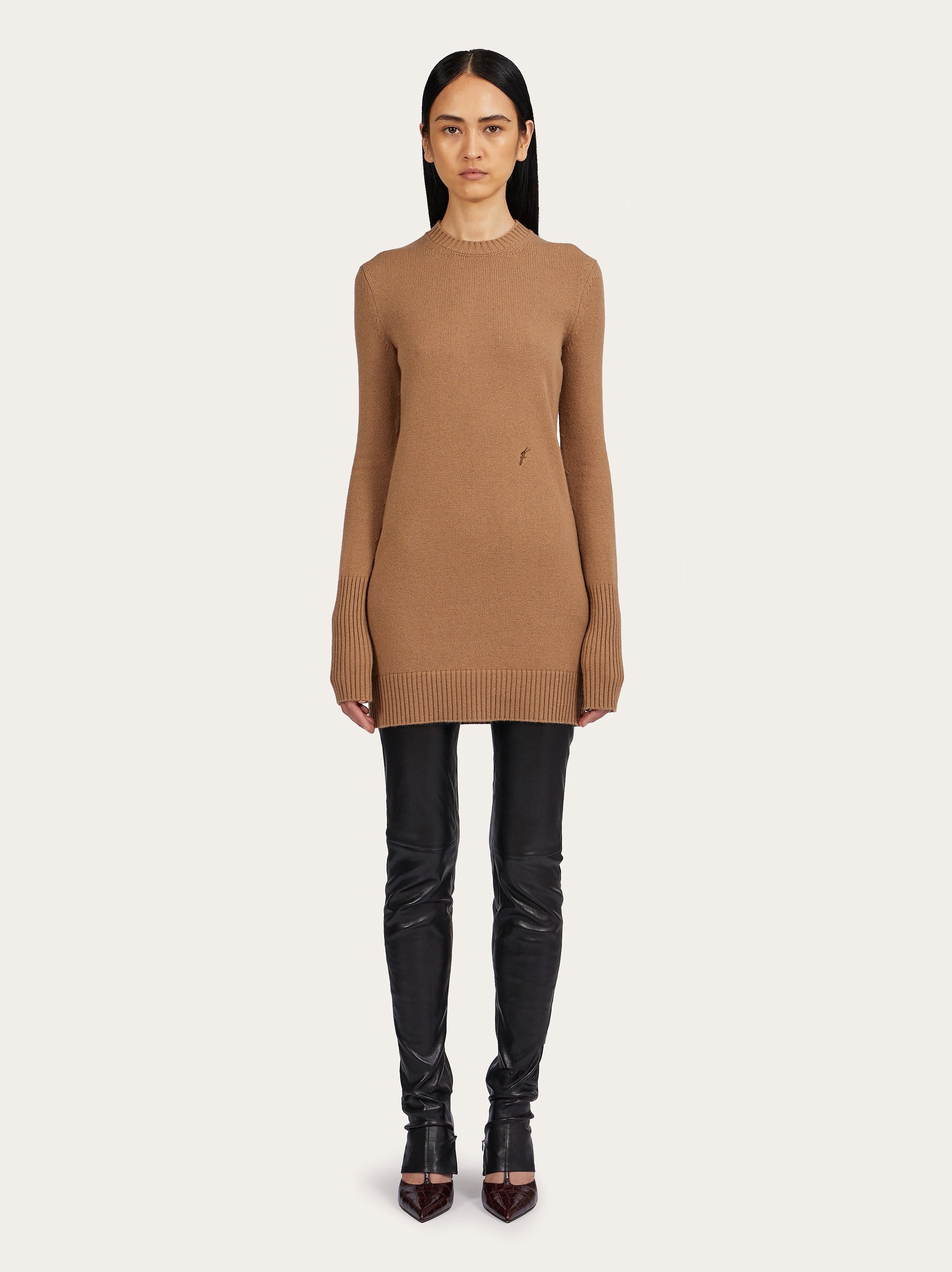 Shop Ferragamo Crewneck Mini Dress In Brown