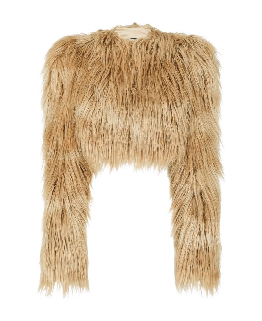 Dolce & Gabbana Faux-fur Cropped Jacket In Brown