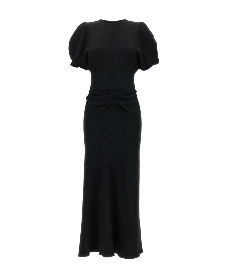 Victoria Beckham Waist Gathered Midi Dress With Ruched Detailing In Red