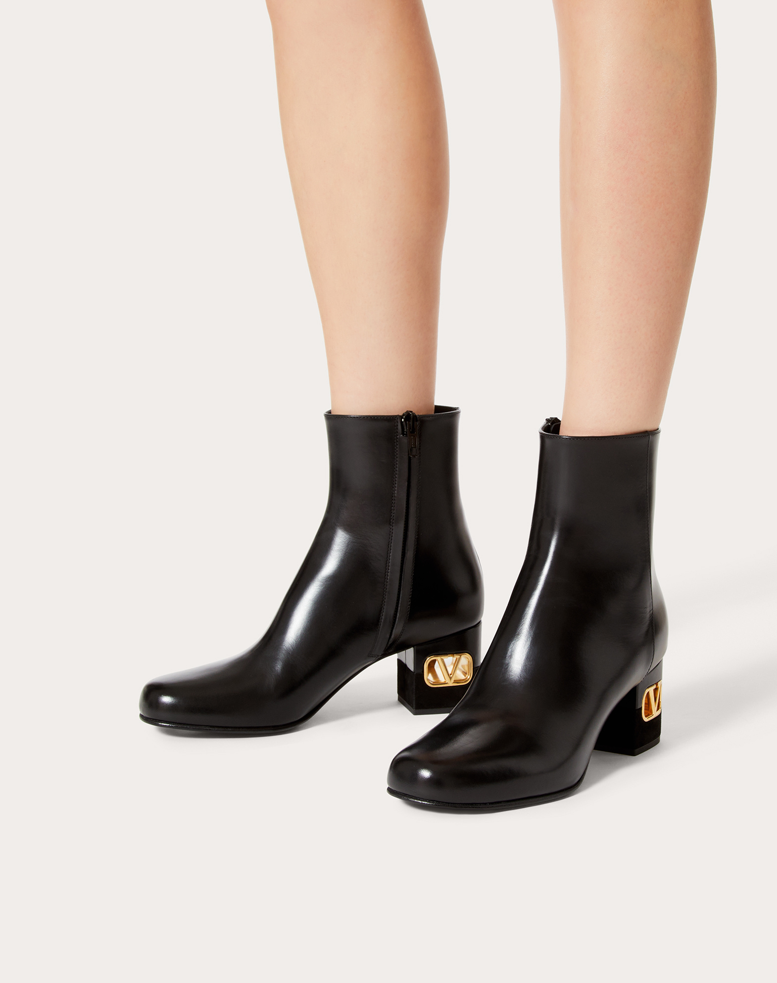 Shop Valentino Vlogo Heel Ankle Boots In Black