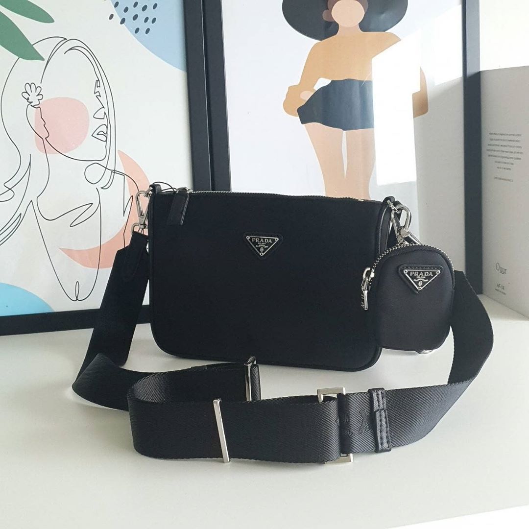 Prada Mens Black Re-nylon Leather And Recycled-nylon Shoulder Bag In Black