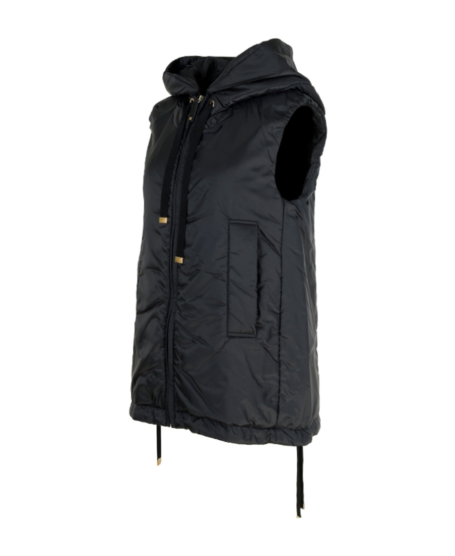 Max Mara Canvas Drawstring Hooded Sleeveless Gilet In Black