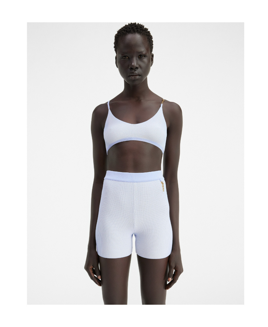 Shop Jacquemus Le Bandeau Pralu Knitted Bra In Blue