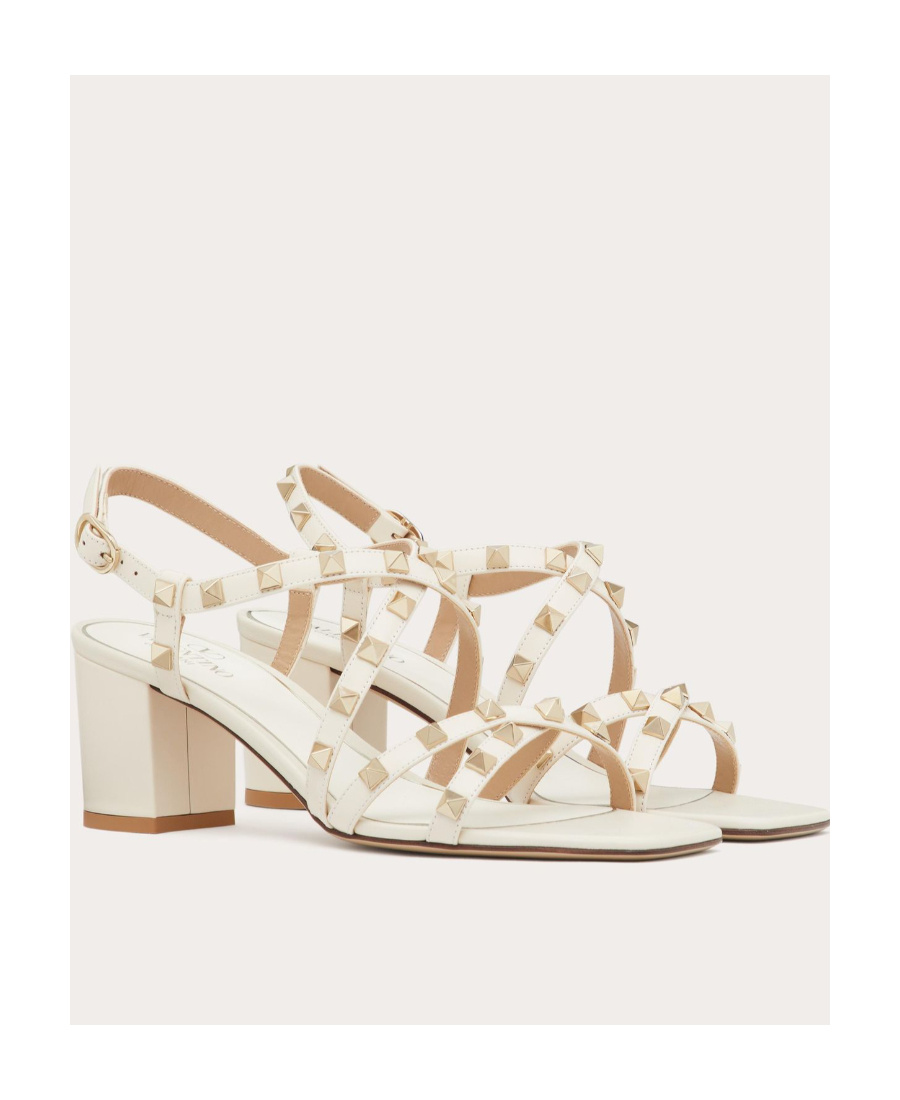 Valentino Garavani Rockstud Calfskin Sandal With Straps 60mm Woman Light Ivory 41.5 In White