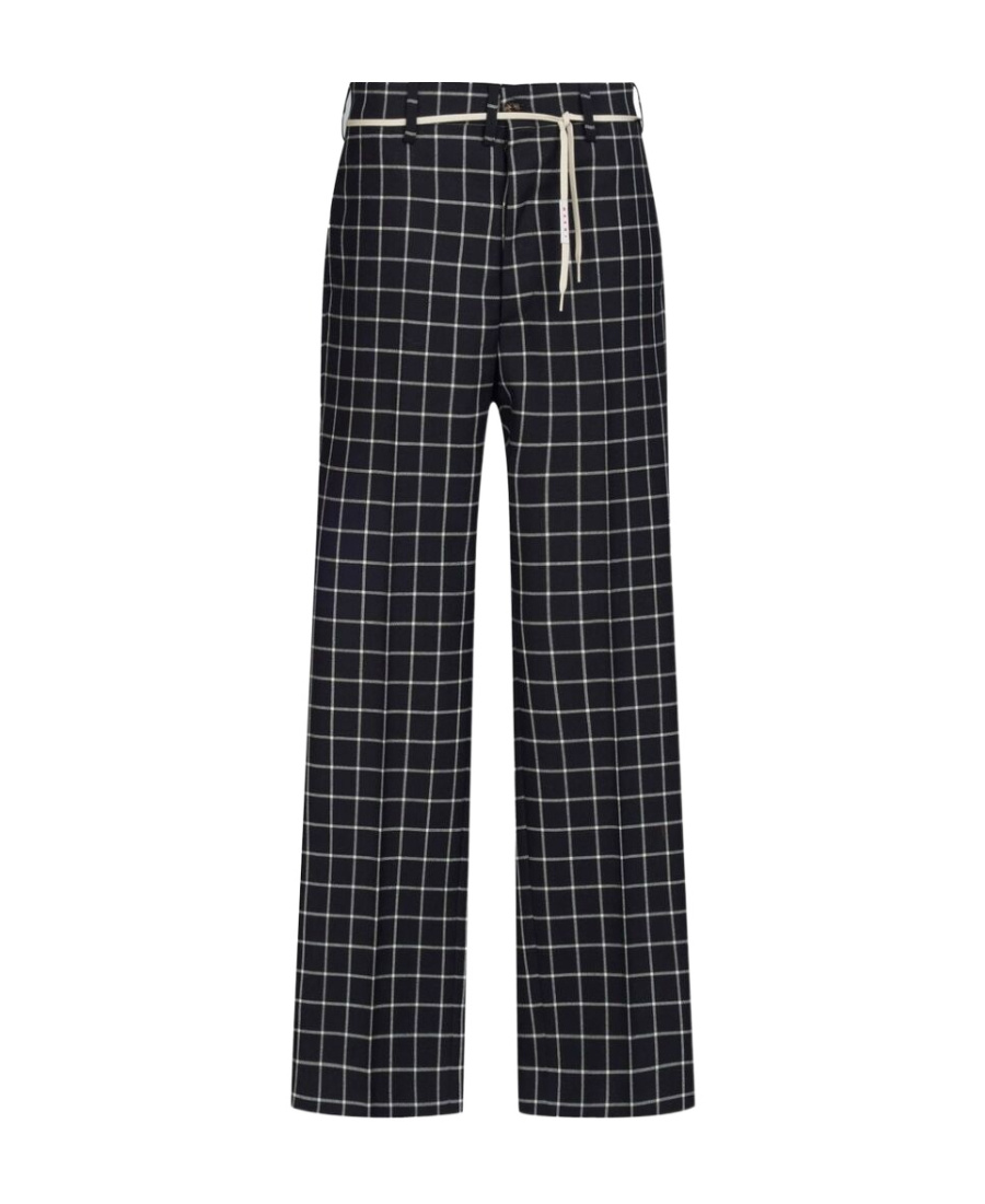 Marni Grid-pattern Straight-leg Trousers In Black