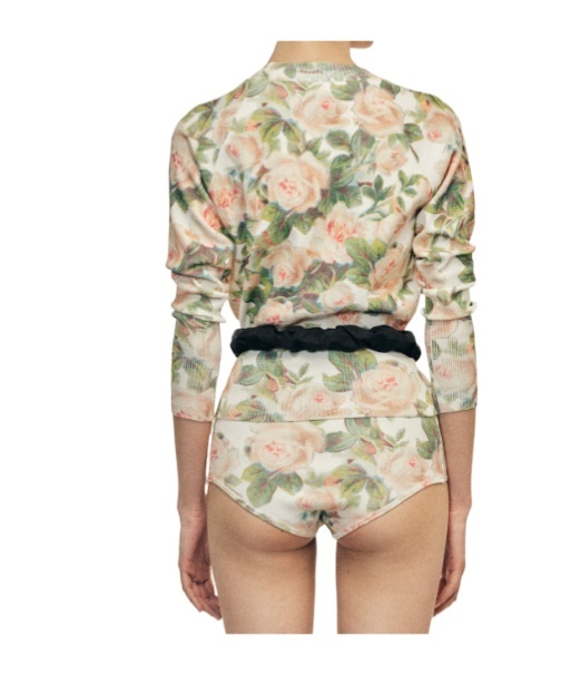 Simone Rocha Shrunken Floral Knit Jumper In Brown