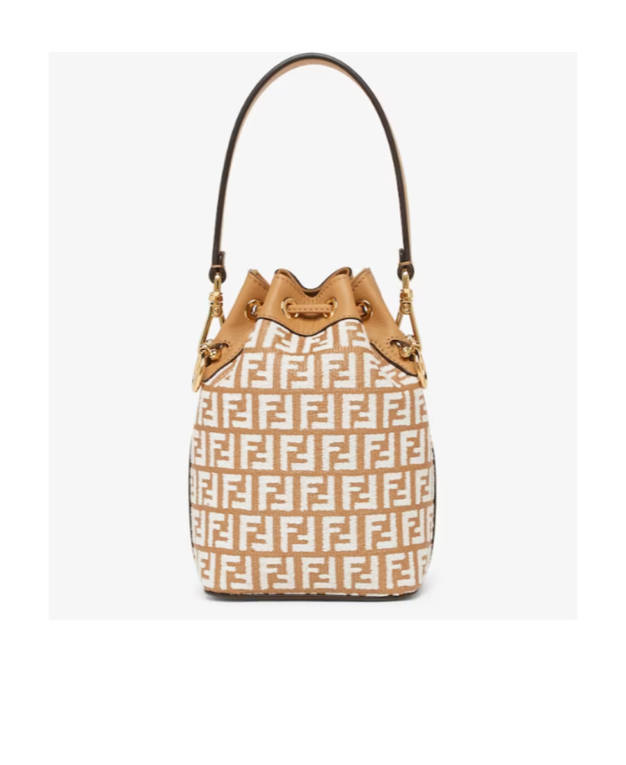 Shop Fendi Raffia Mini Bag With White Tapestry Fabric Ff Motif In Nude