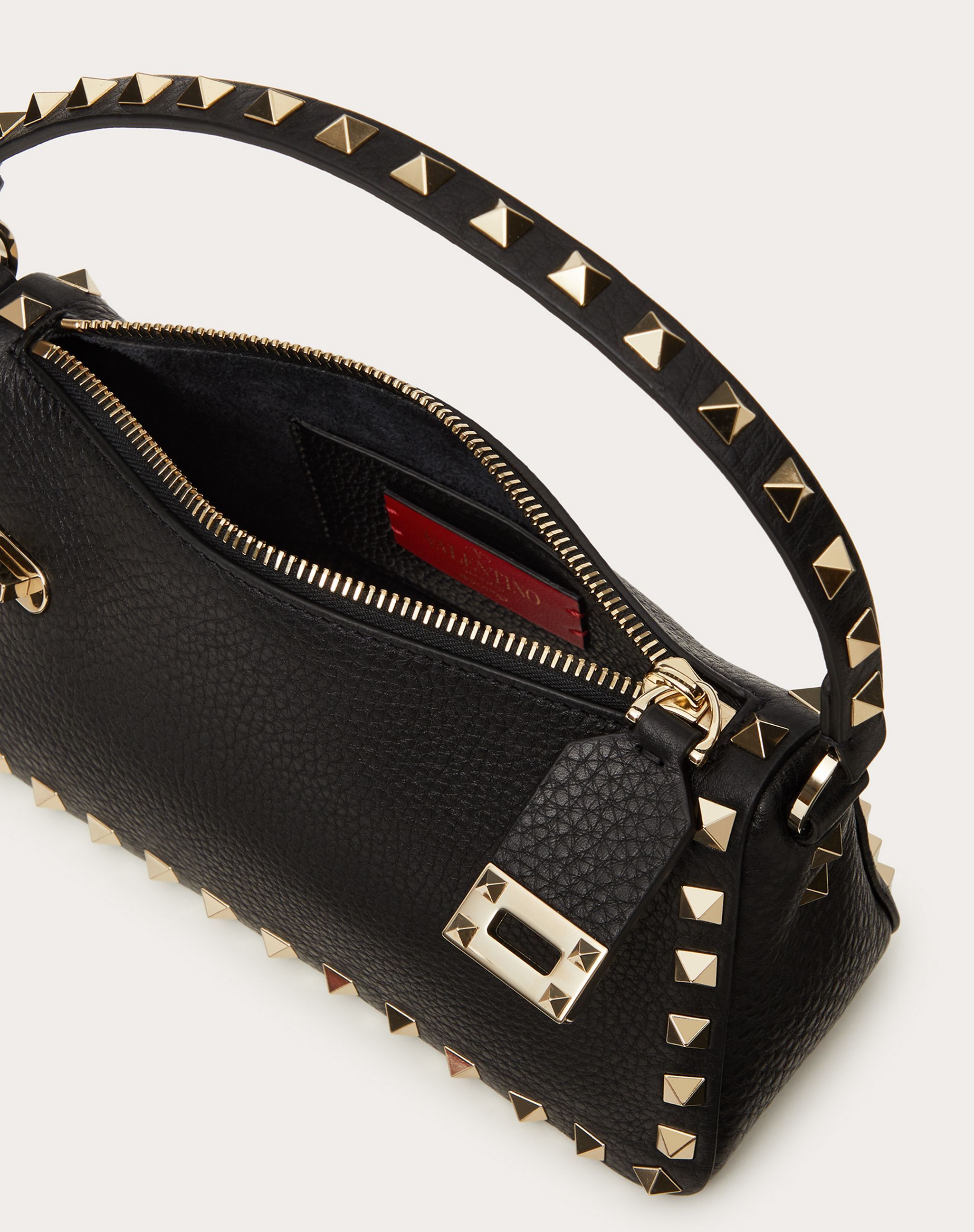 Valentino Small Rockstud Shoulder Bag In Grained Calfskin In Black