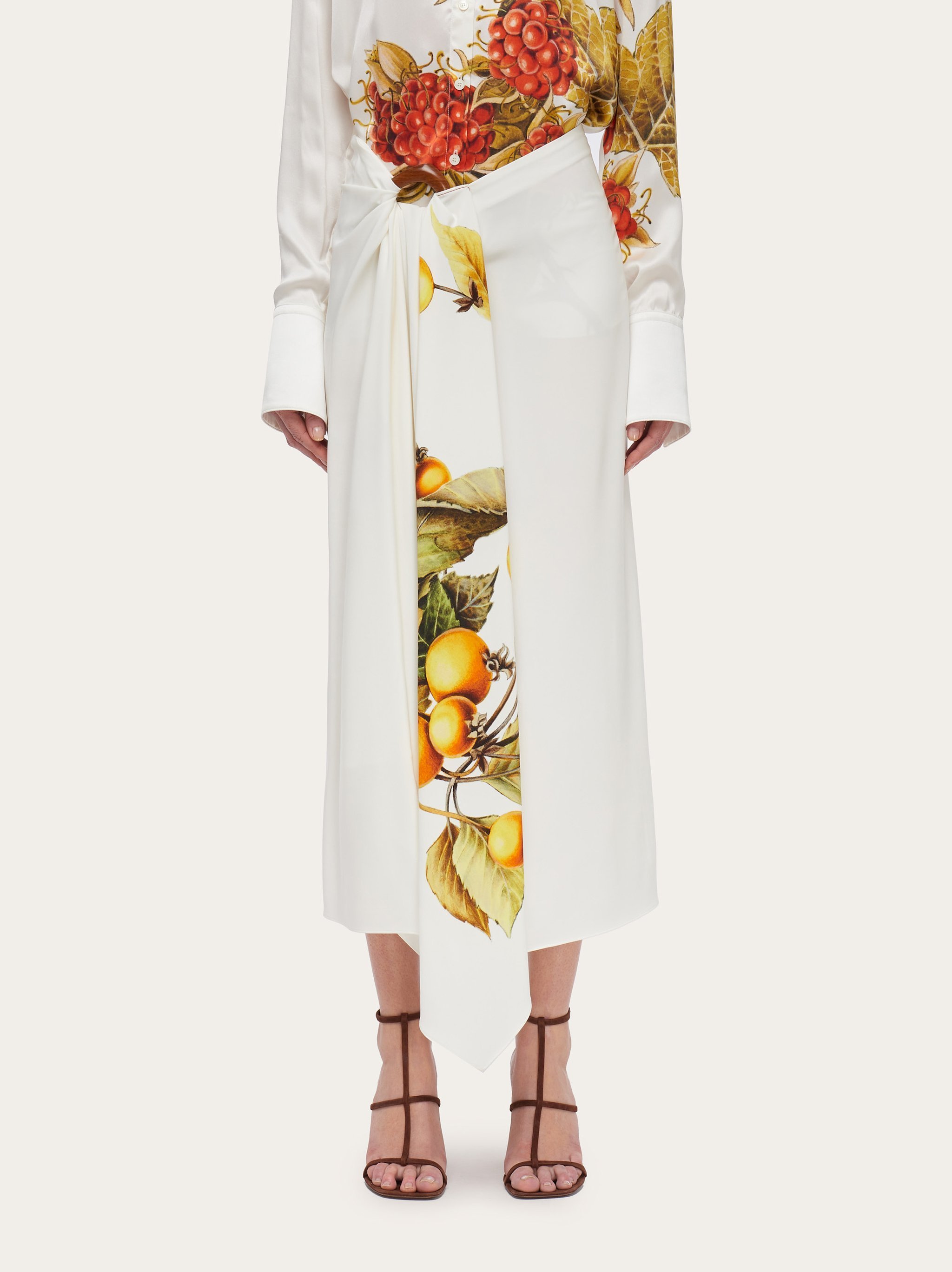Ferragamo Plant Printed Asymmetrical Skirt In White