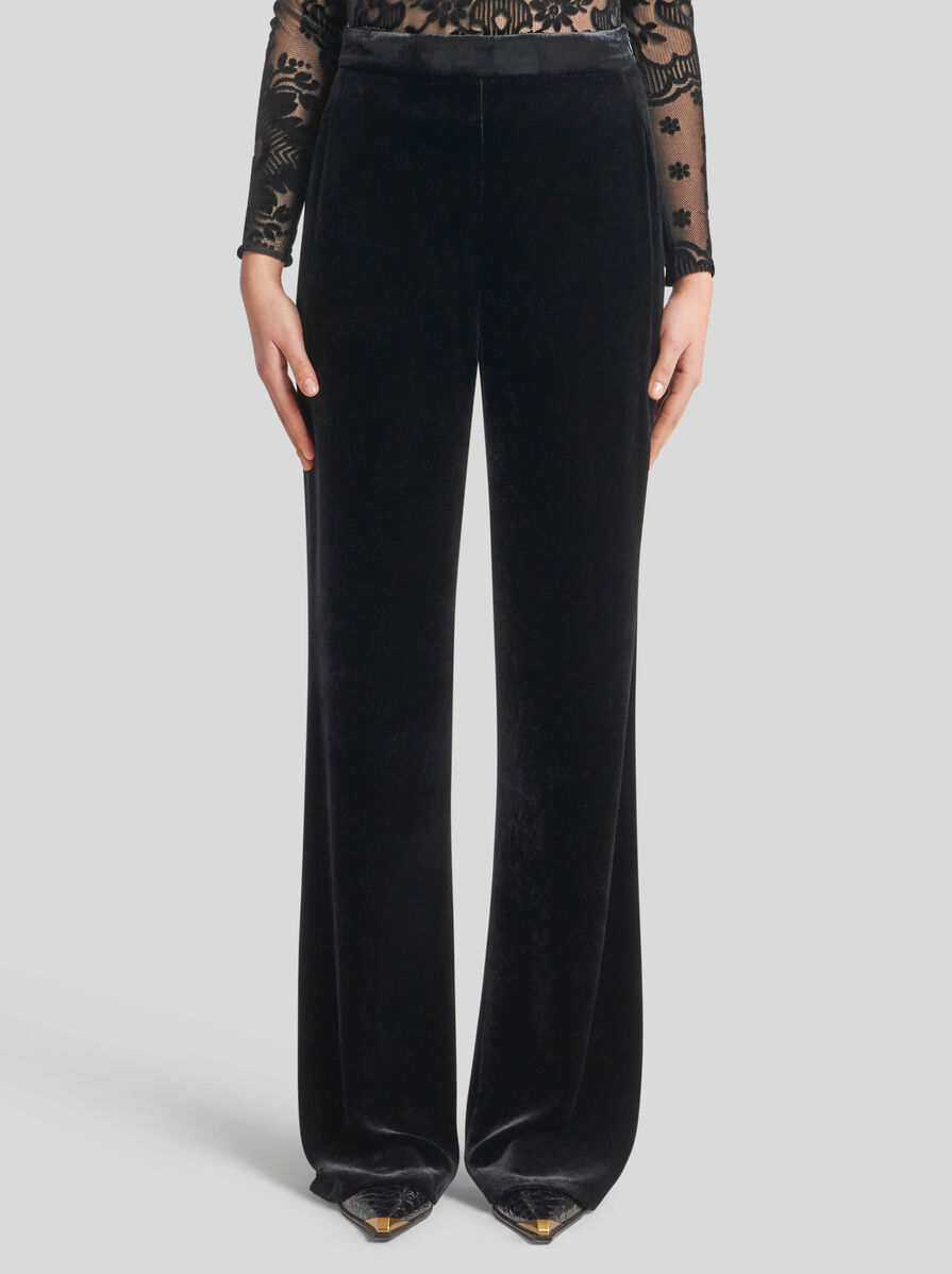 Etro , Velvet Palazzo Trousers, Woman, Black, Size 46 In Black