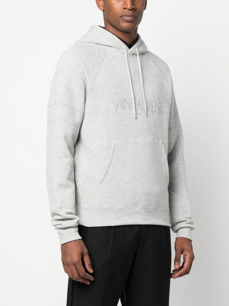 Saint Laurent Cassandre-embroidered Cotton Hoodie In Gray