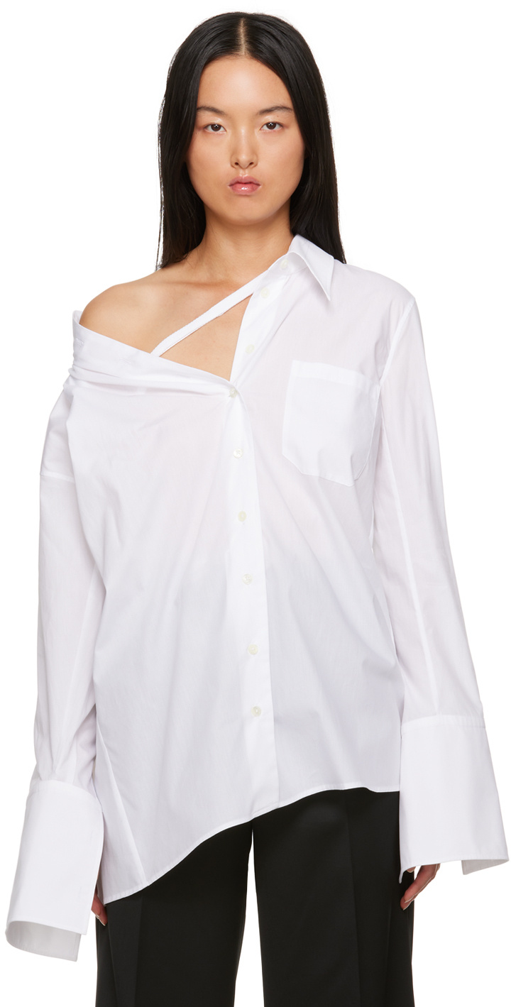 Ann Demeulemeester Elegant Long Sleeve Cotton Blouse In White