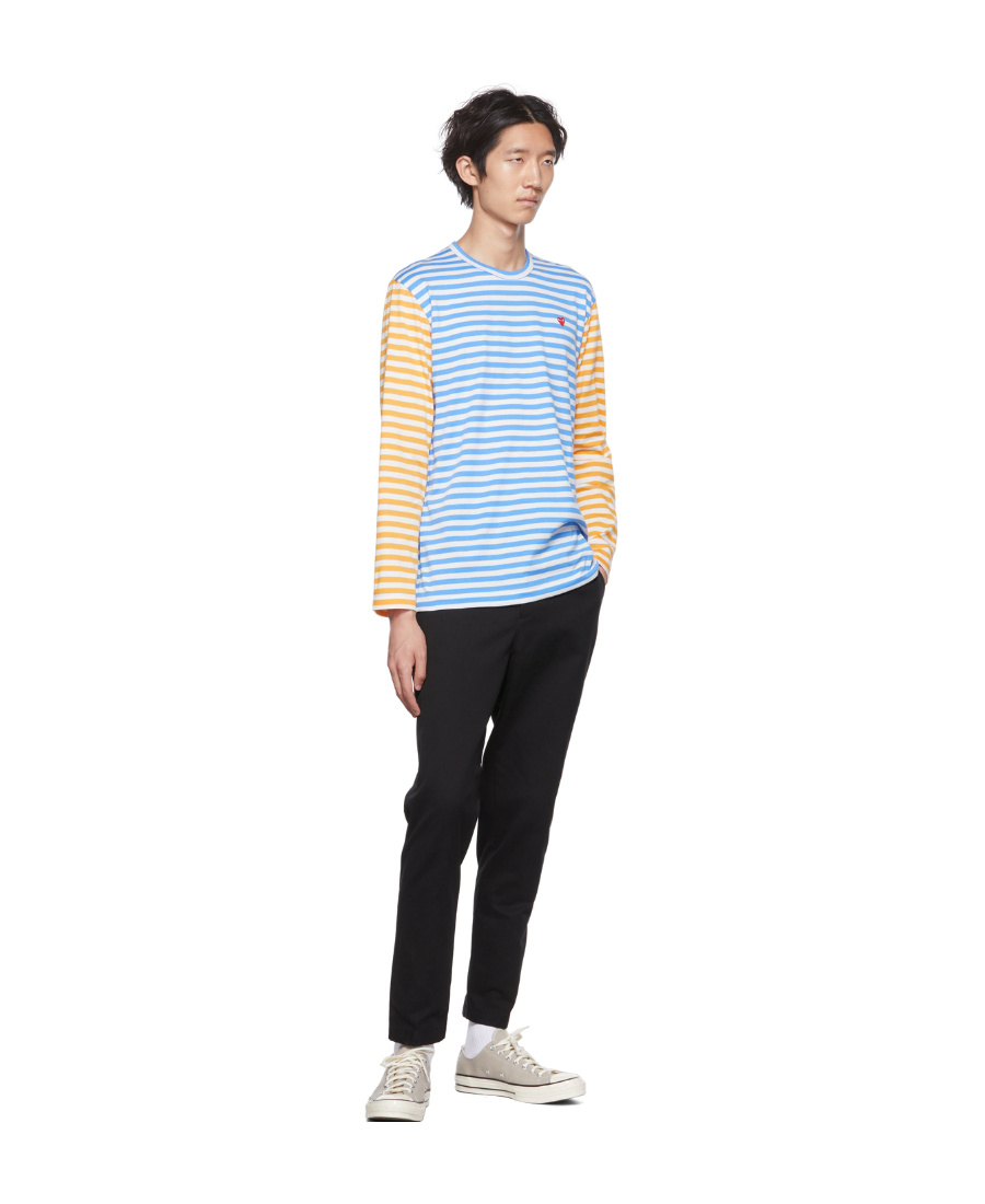 Comme Des Garçons Play Bi-color Stripe Longsleeve T-shirt Blue In Multicolor