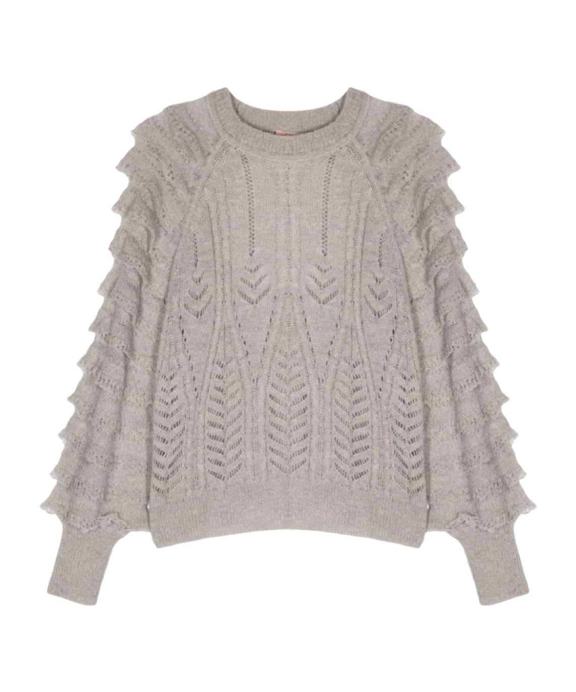 Twinset Ruffled-detailing Open-kinit Jumper In Gray