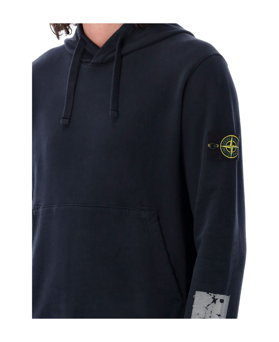 Stone Island Logo Patch Drawstring Hoodie In Blue