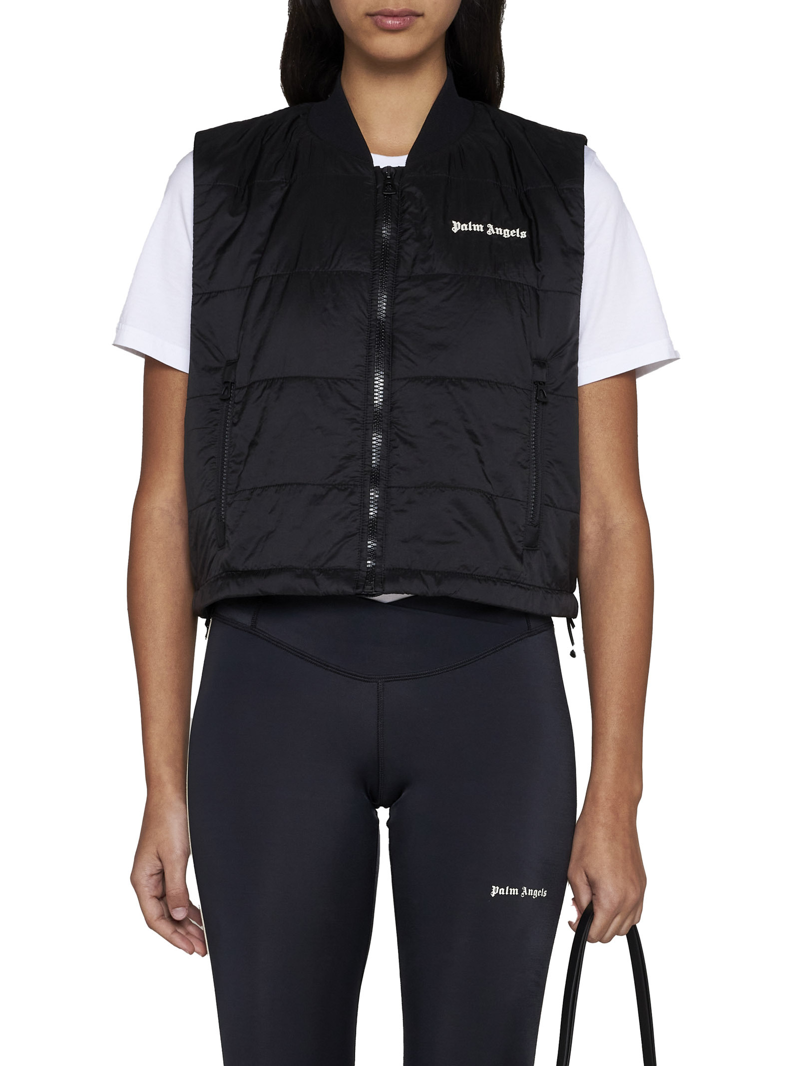 Palm Angels Quilted Nylon Down Vest In Black