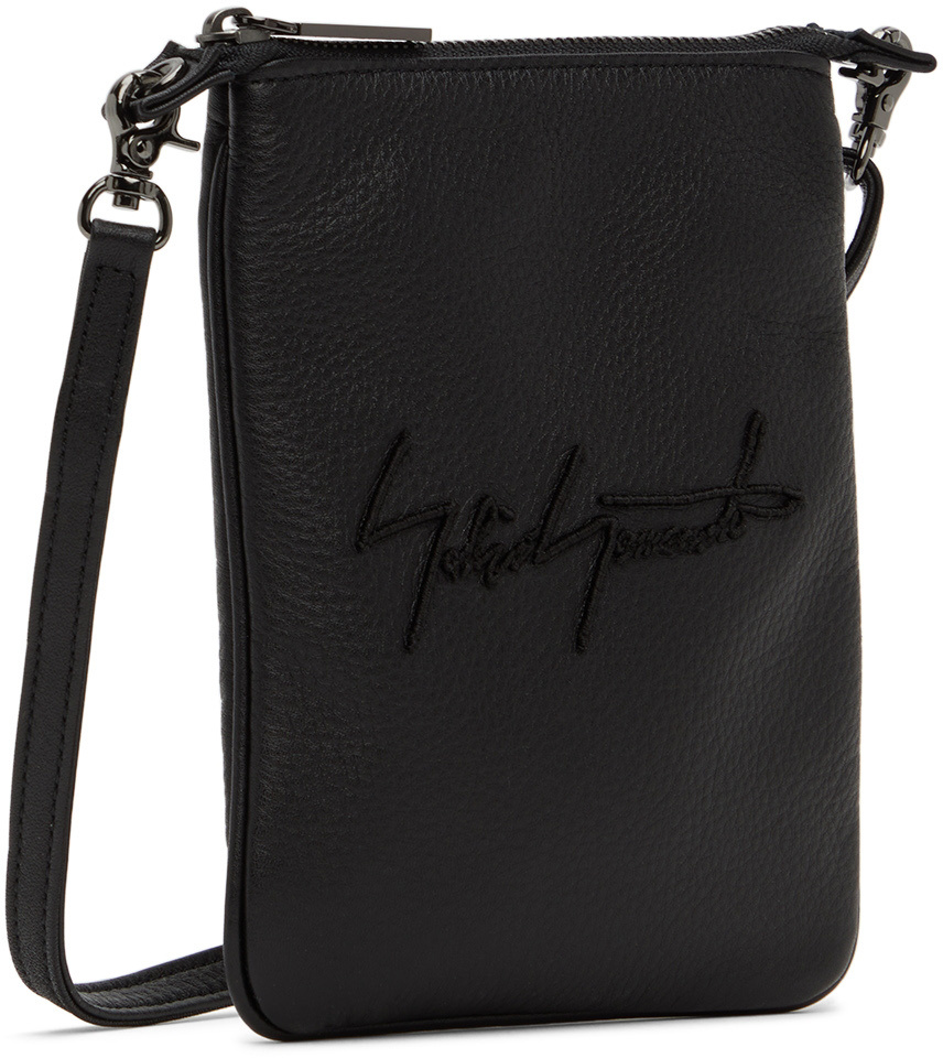 Yohji Yamamoto Logo-embroidered Leather Shoulder Bag In Black